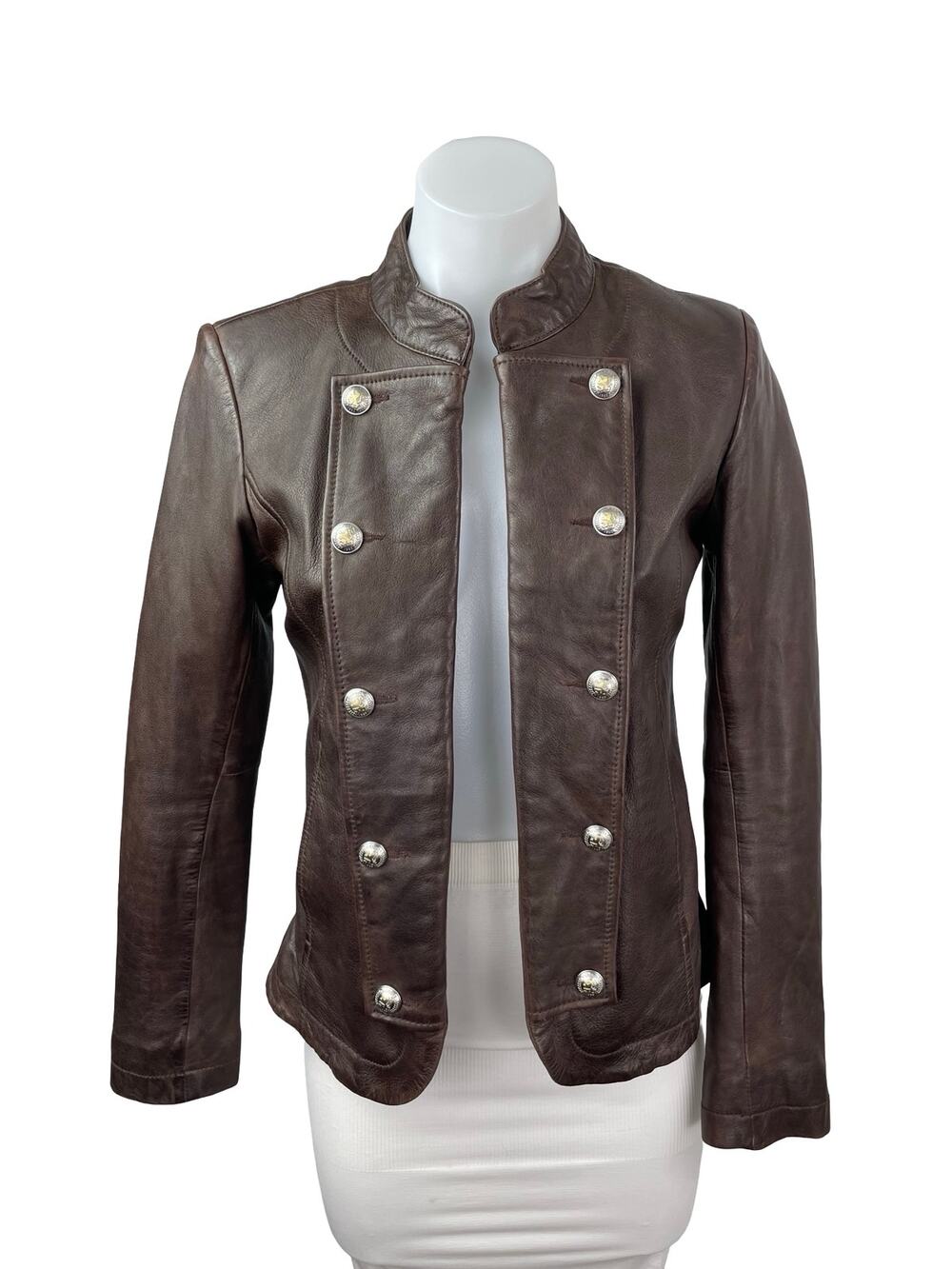 Tommy Hilfiger 100 Genuine Leather Women's Long Sleeve Military Coat Jacket XS